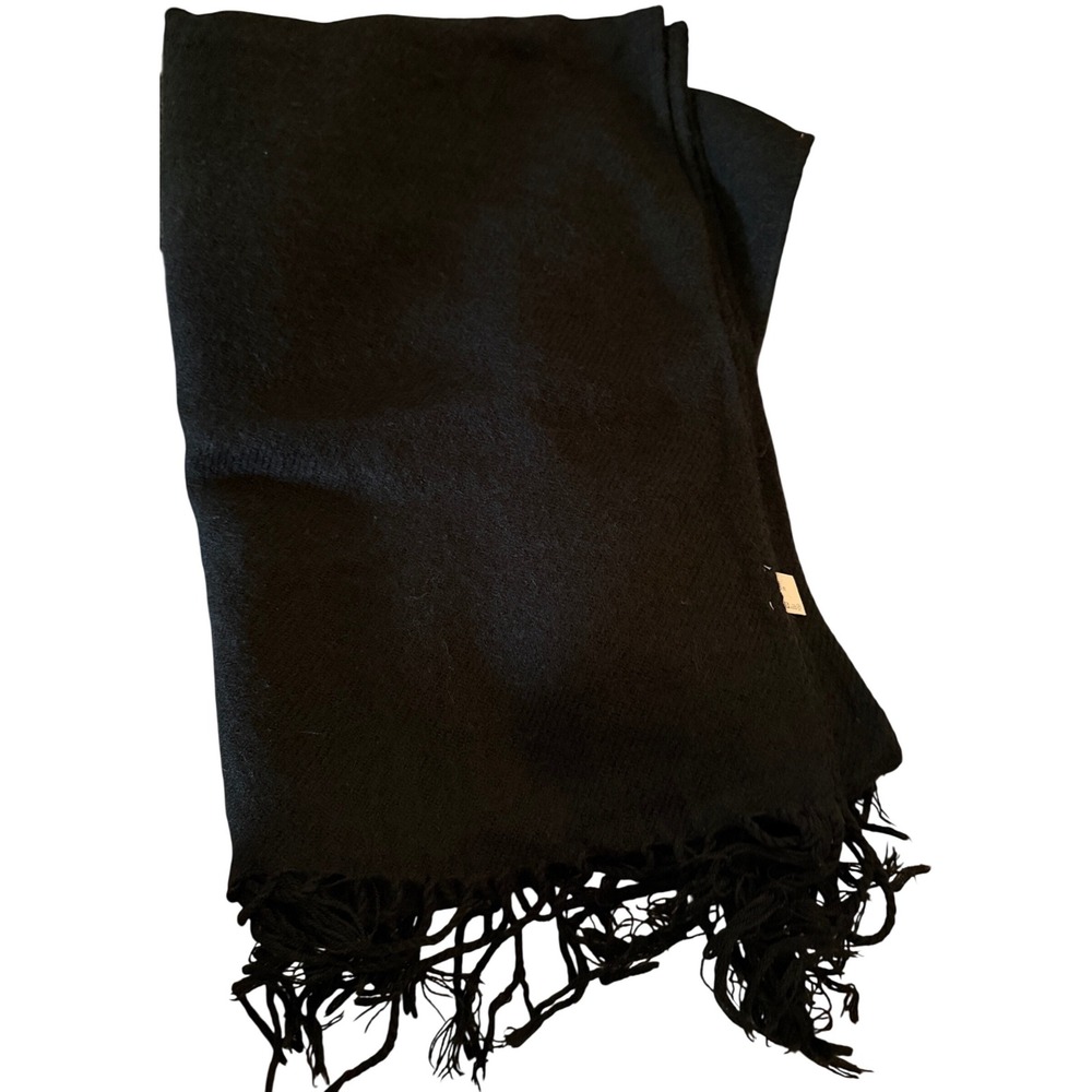 Black‎ pashmina knit Scarf 180x60cm Fringe Trim Warm Winter Accessory